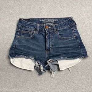 American Eagle Shorts Womens 4 Denim Jean Blue Super Stretch High Rise Shortie